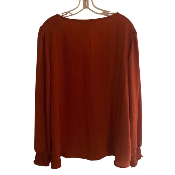 LOFT Rust Orange Lightweight Smocked Cuff Sleeves Women's Career Blouse NWT XL - Picture 8 of 10
